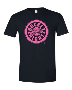 Hockey Night in Canada - 'Monotone HNIC' -  Adult 7.5 oz. Tee Shirt - Pink on Black