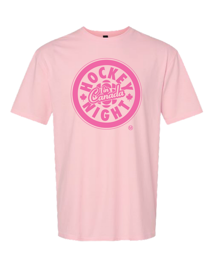 Hockey Night in Canada - 'Monotone HNIC' -  Adult 7.5 oz. Tee Shirt - Pink on Light Pink