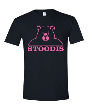 MUIN - 'STOODIS BEAR' -  Adult 9.0 oz. Tee Shirt - Pink on Black