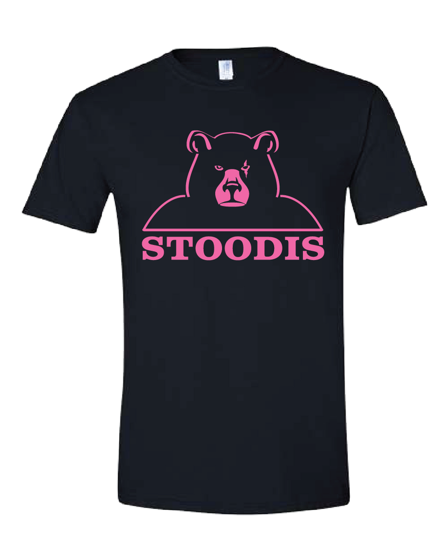 MUIN - 'STOODIS BEAR' -  Adult 9.0 oz. Tee Shirt - Pink on Black