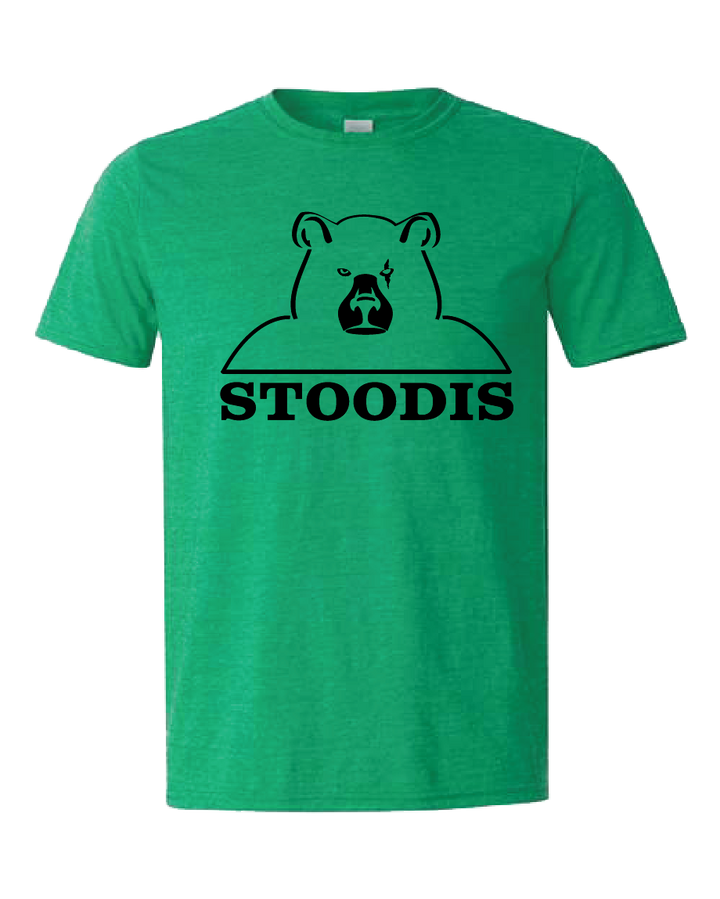 MUIN - 'STOODIS BEAR' -  Adult 9.0 oz. Tee Shirt - Black on Green